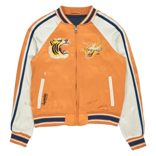 Malditos 2025 Raïka Hazanavicius Bomber Orange and White Jacket